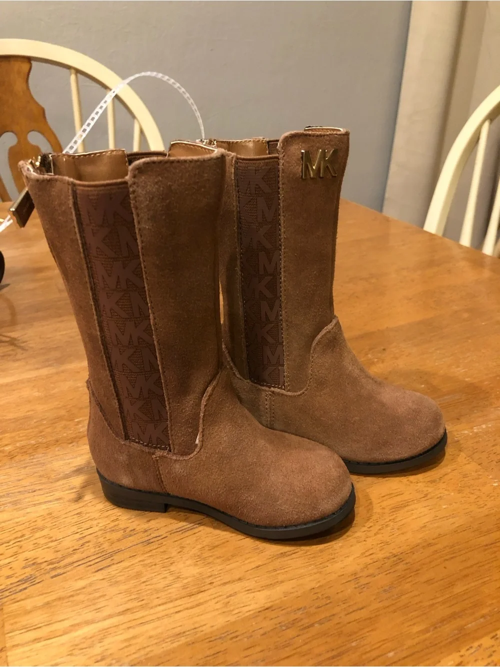 Michael Kors Girls' Tan Suede Mid-Calf MK Logo Boots